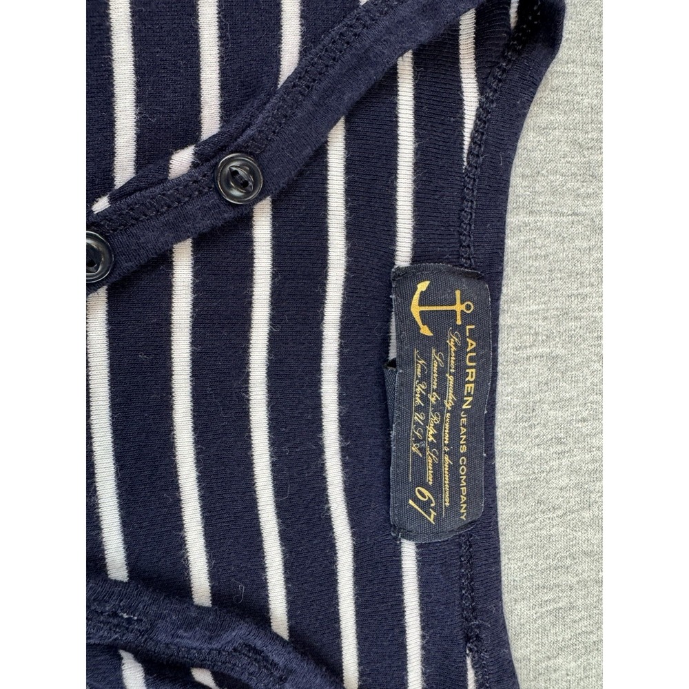 Lauren Ralph Lauren Womens Medium M Henley Striped Long Sleeve Shirt V Neck - Picture 2 of 7